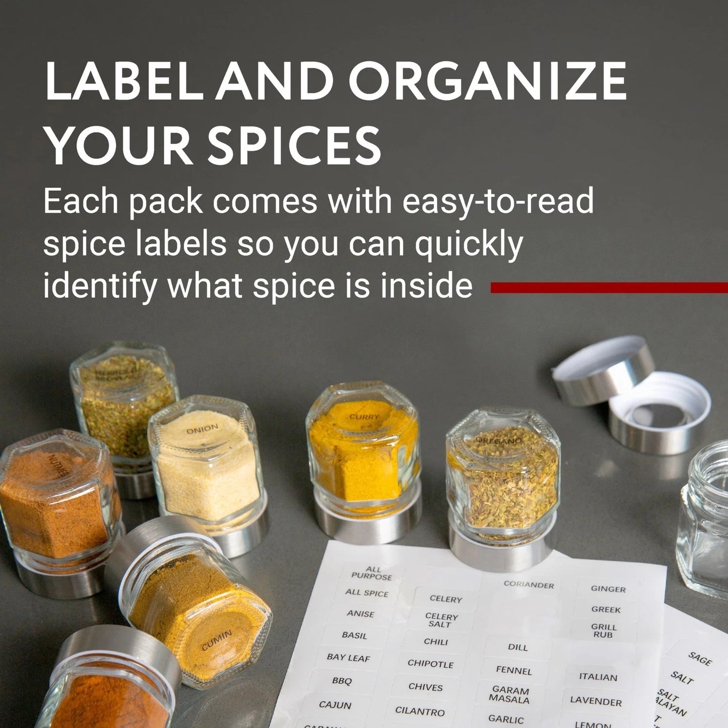 15-Pack Hexagonal Magnetic Spice Jars with Lids