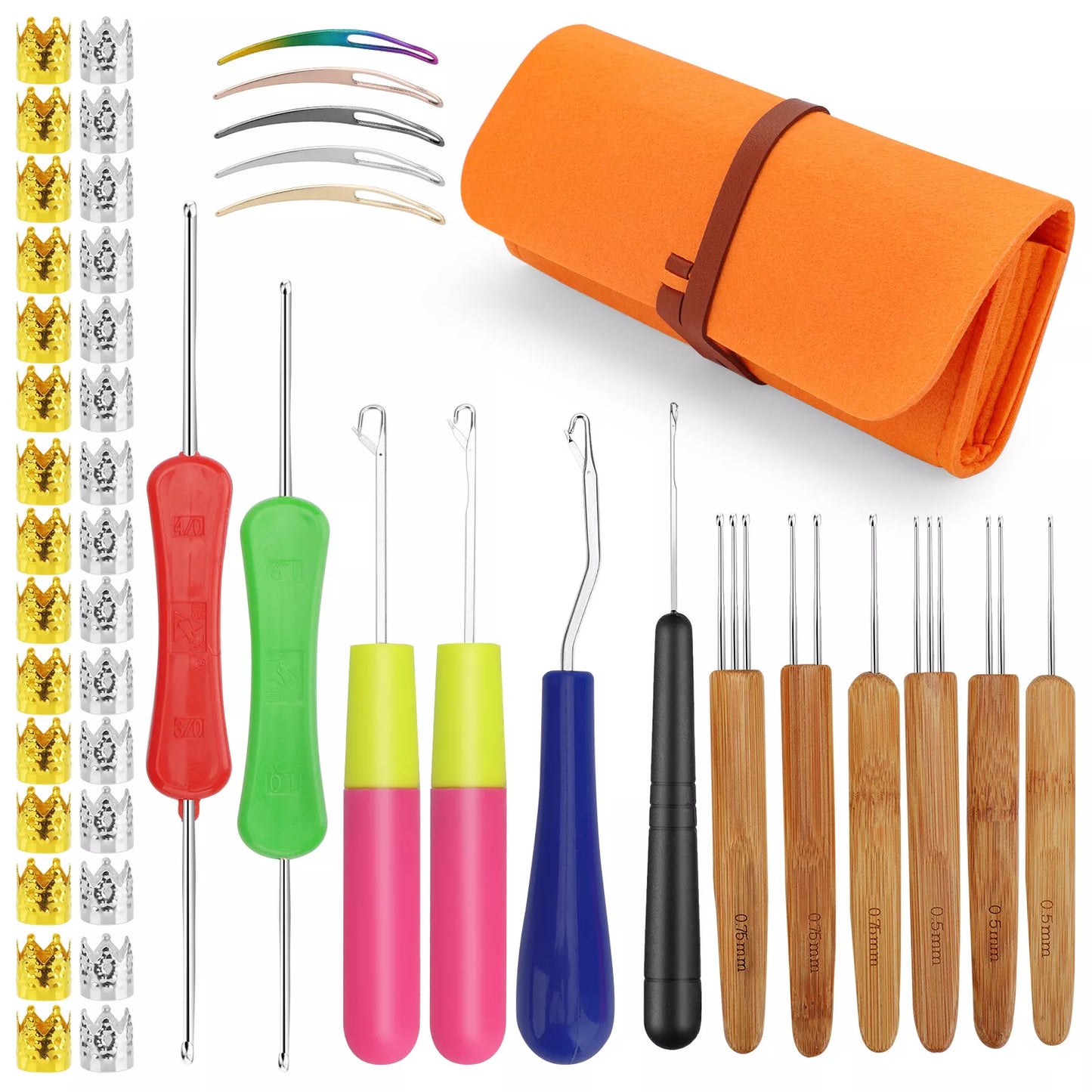 48-Piece Dreadlock Crochet Hook Tool Set with Storage Bag