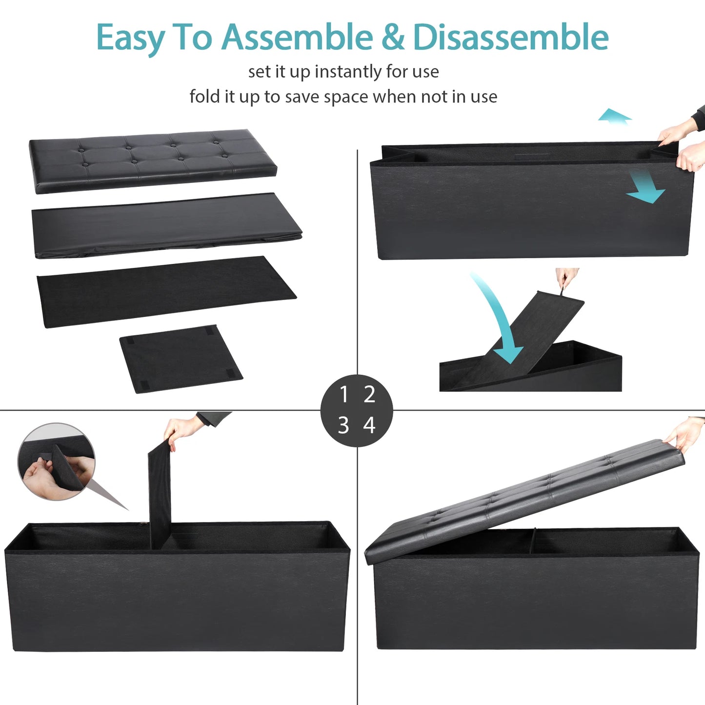 43-Inch Black Storage Ottoman Bench