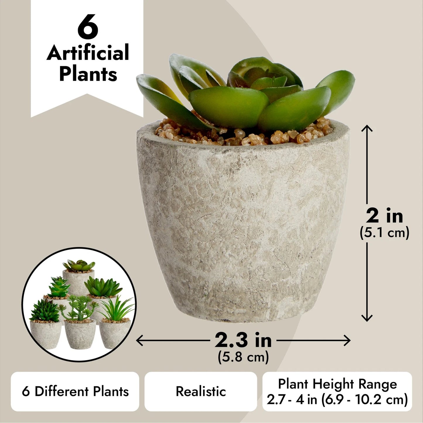 6 Pack Artificial Succulent Plant Pots
