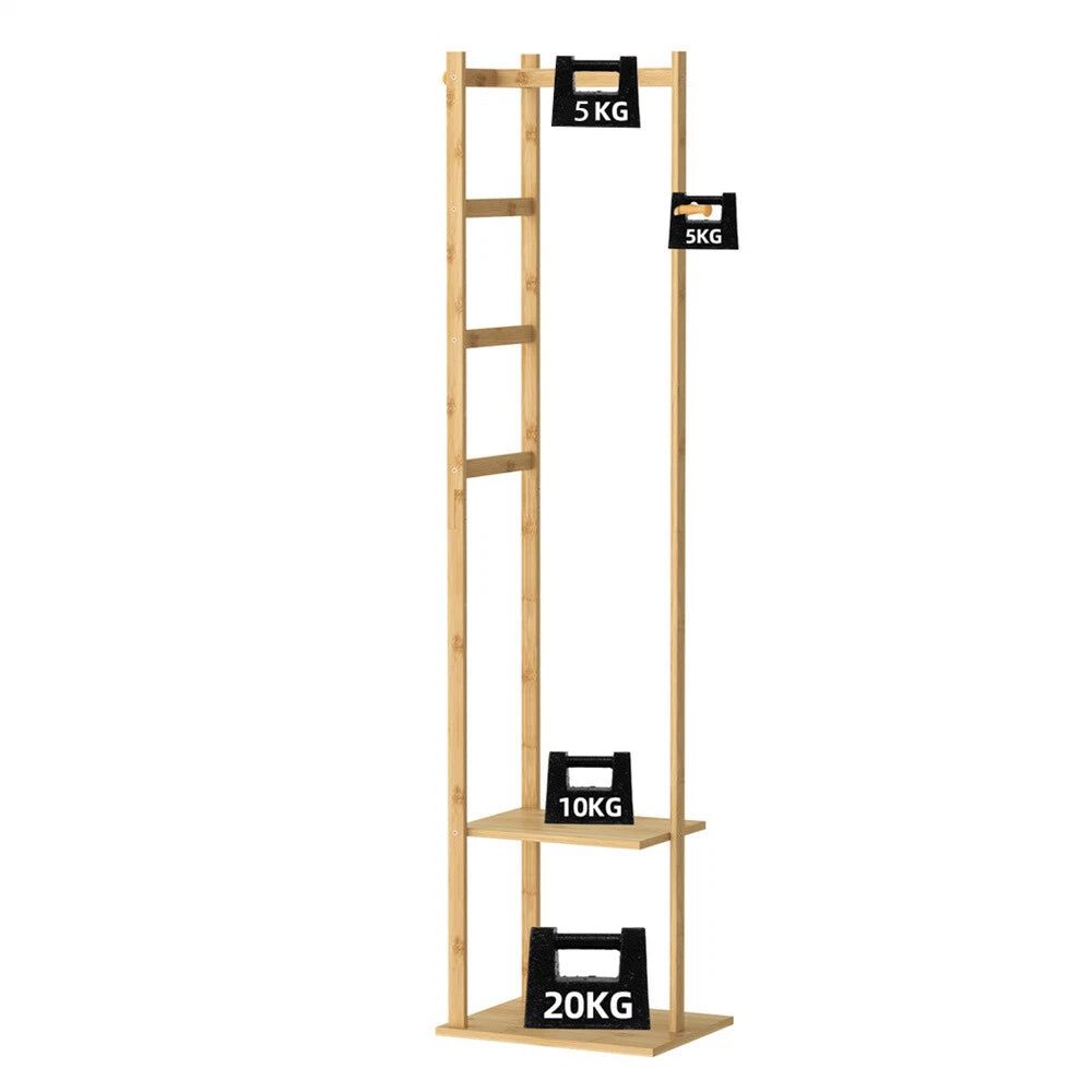 Bamboo Coat Rack with Shoe Storage and Hat Shelf
