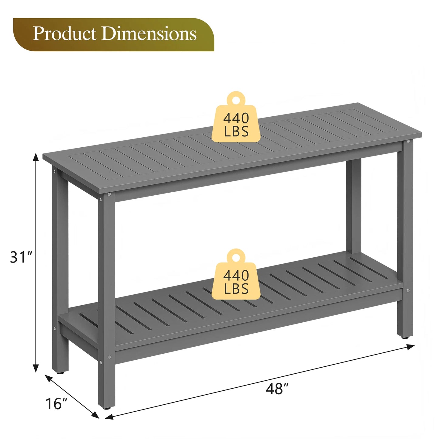 48" Outdoor Wooden Console Table – 2-Tier