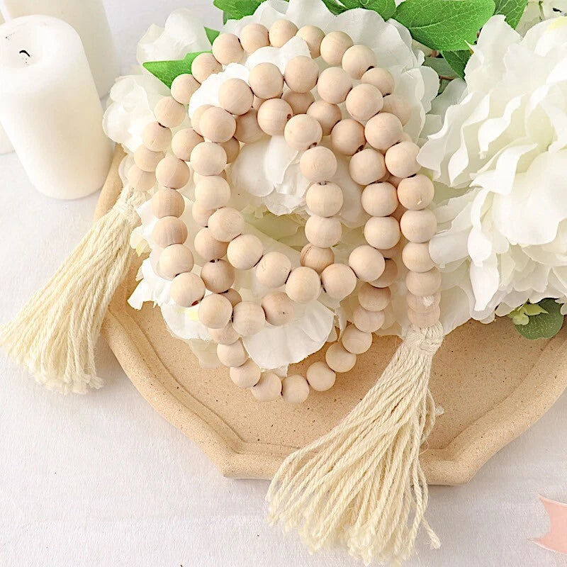 55" Cream Wood Bead Garland with Tassels