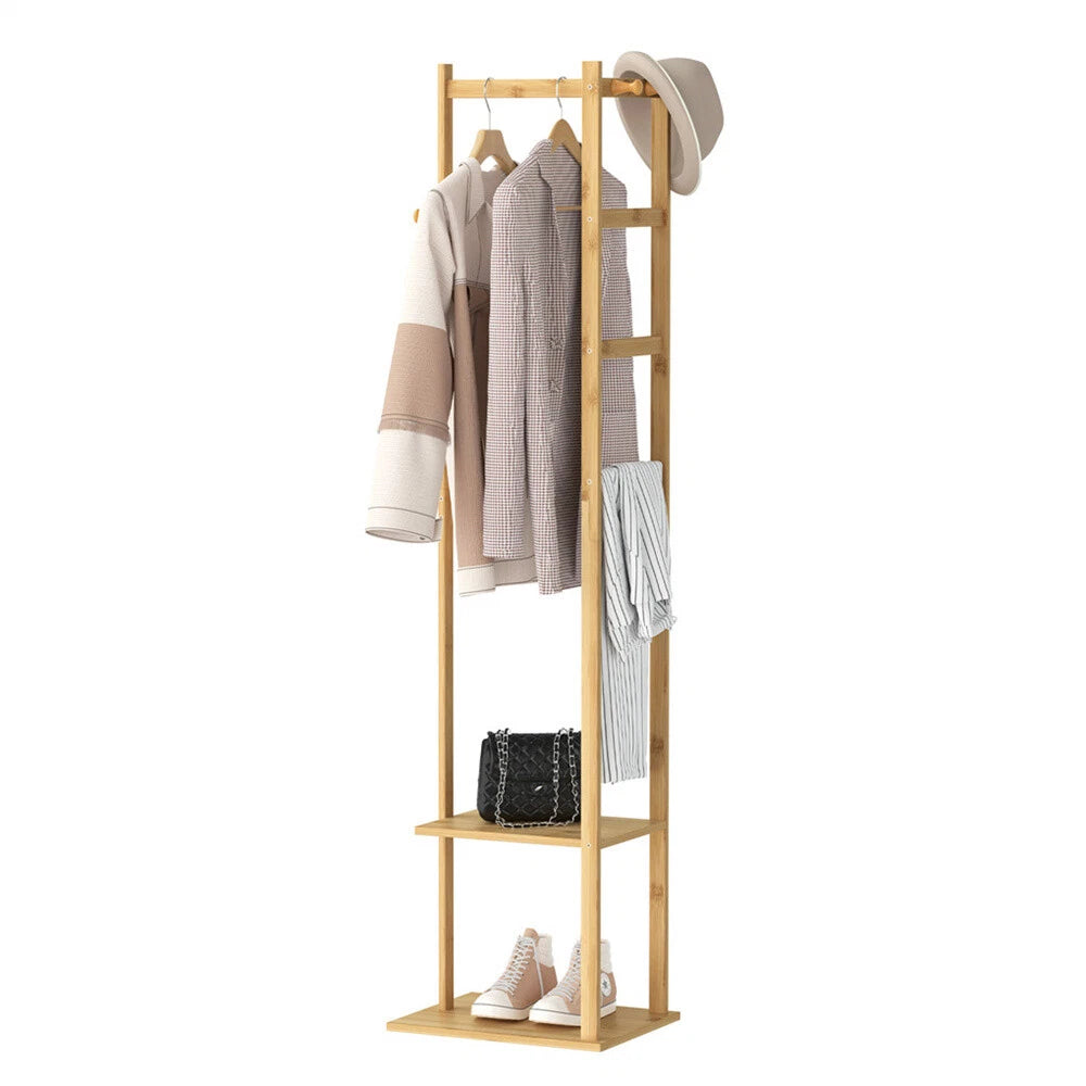 Bamboo Coat Rack with Shoe Storage and Hat Shelf