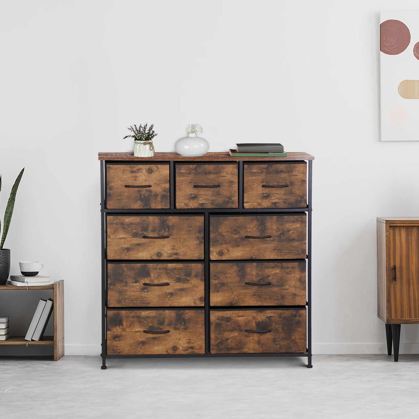 Rustic Brown 9-Drawer Dresser Storage Cabinet