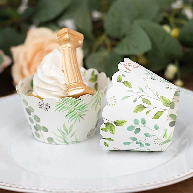 Home Collection 25 White & Green Eucalyptus Leaves Print Cupcake Liners