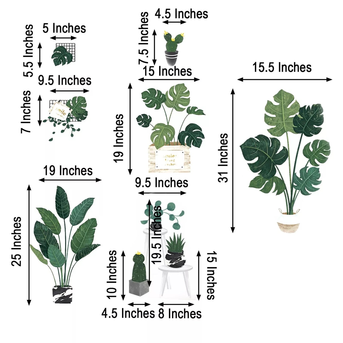 Green Wall Stickers Potted Plants Removable PVC