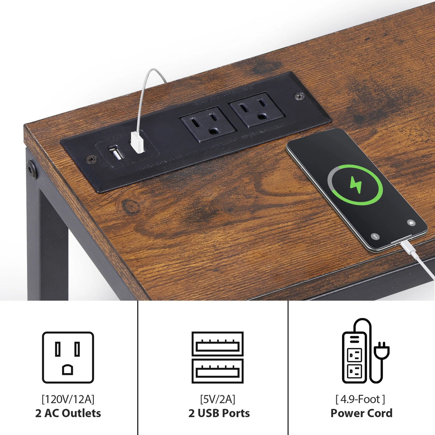 70.8" Long Console Sofa Table with 2 Power Outlets & USB Ports