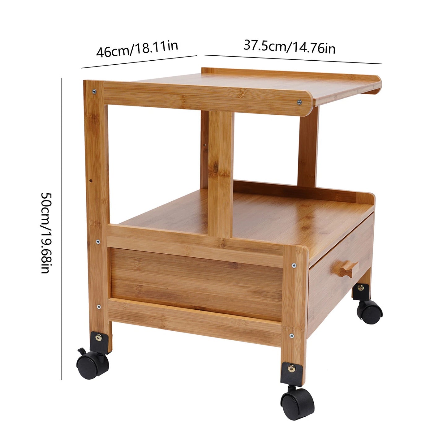 Mobile Printer Stand Rolling Cart – 2/3 Tier Bamboo Storage