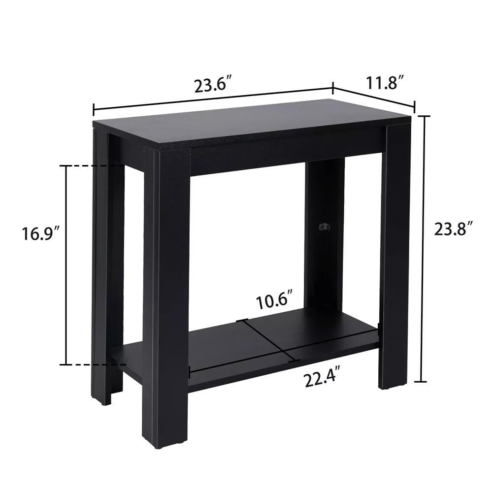Black Narrow End Table with Storage Shelf