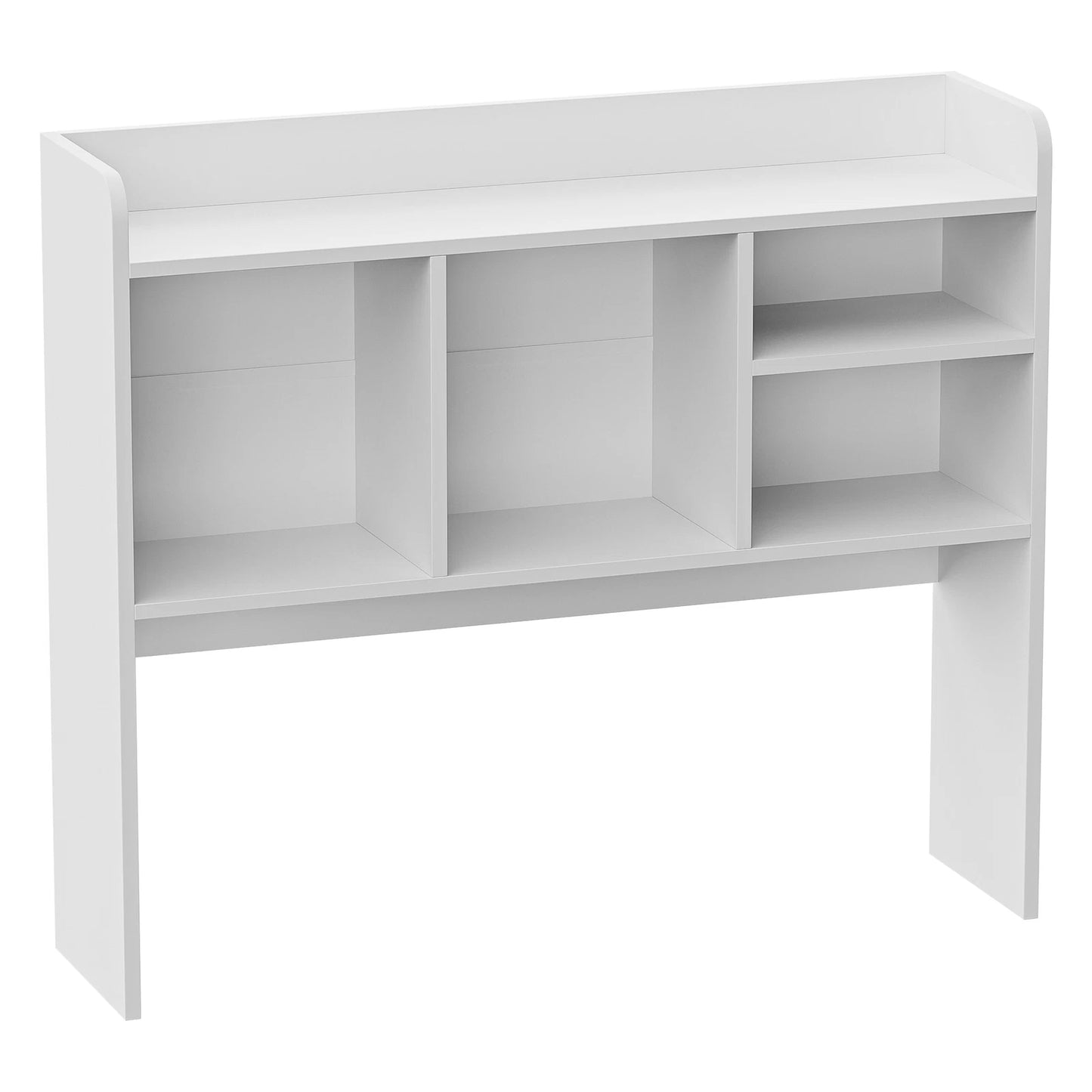 White Desktop Bookshelf Organizer with 4 Cubbies and Bottom Shelf