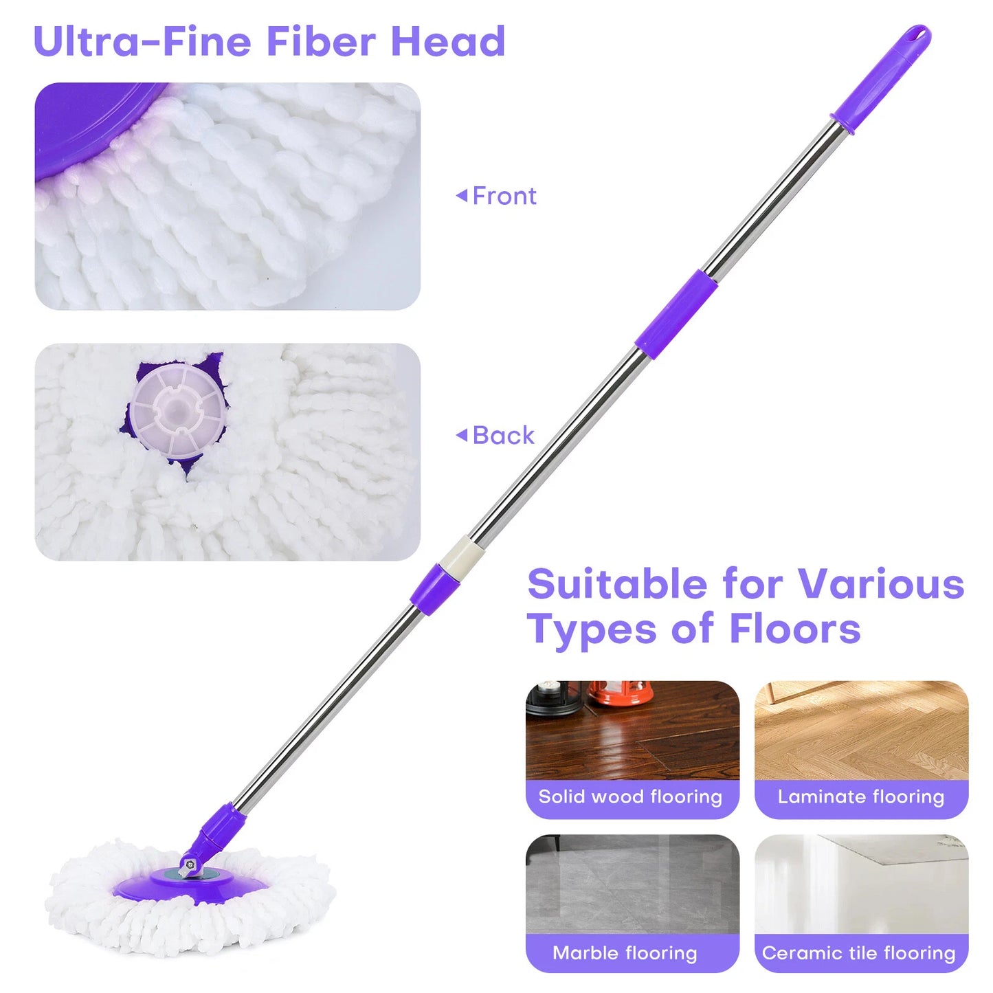 360° Rotating Spinning Mop Pole Handle Replacement – Purple