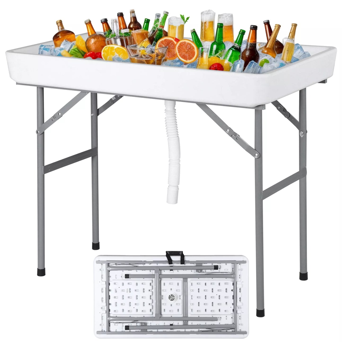 Portable Ice Cooler Table with Drain & Detachable Skirt