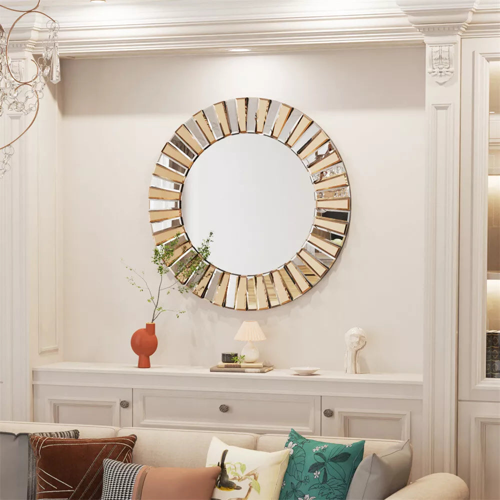 Modern Glam Sunburst Round Wall Mirror