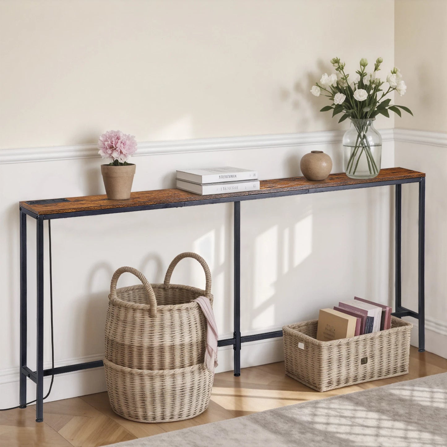 70.8" Long Console Sofa Table with 2 Power Outlets & USB Ports