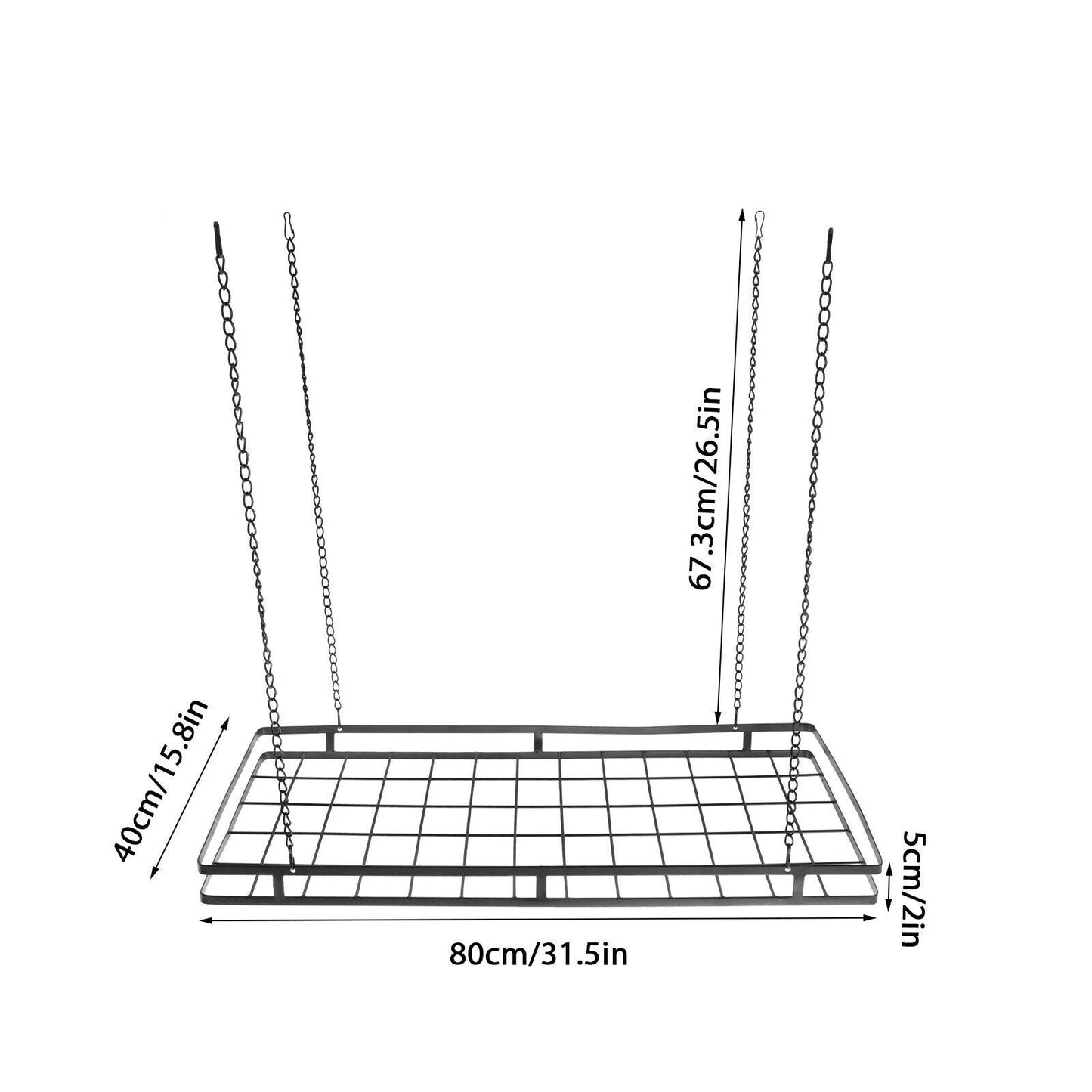 Ceiling-Mounted Pot and Pan Rack with 12 Hooks