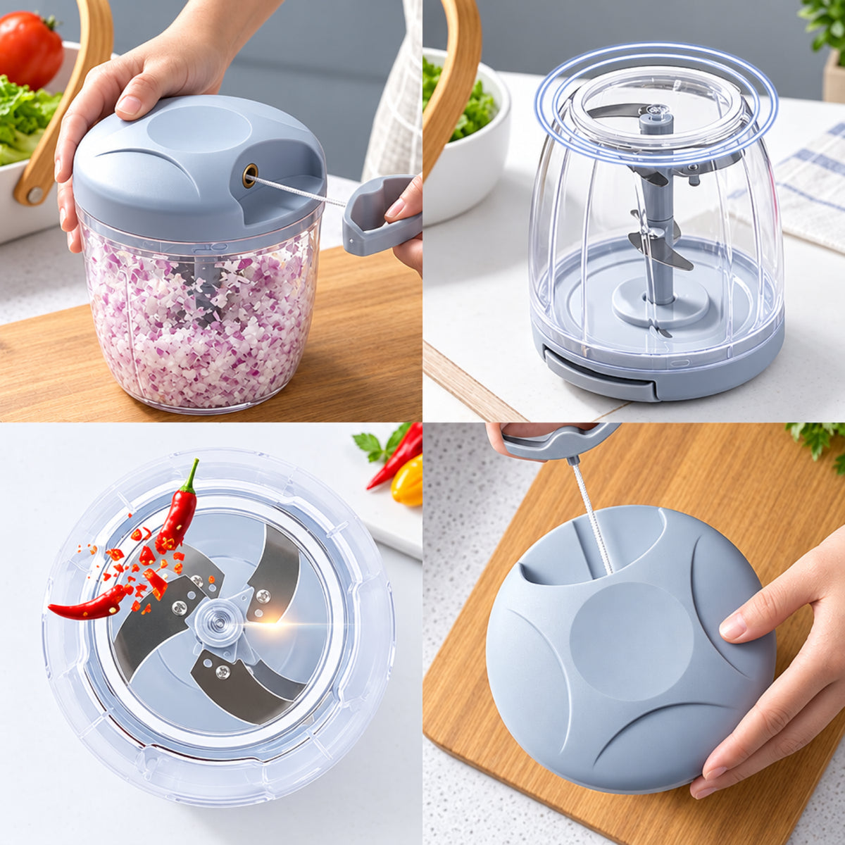 Home Collection Manual Pull String Food Chopper with Container for Onion, Garlic and Vegetables 900ml