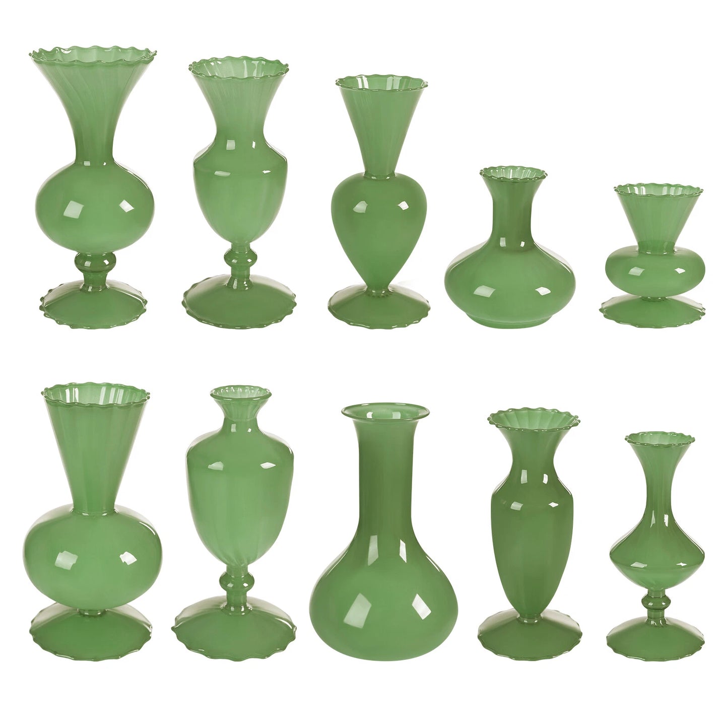 Glass Bud Vases – Small Green Mini Vases Set of 10