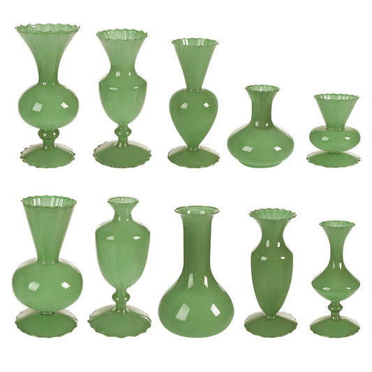Glass Bud Vases – Small Green Mini Vases Set of 10
