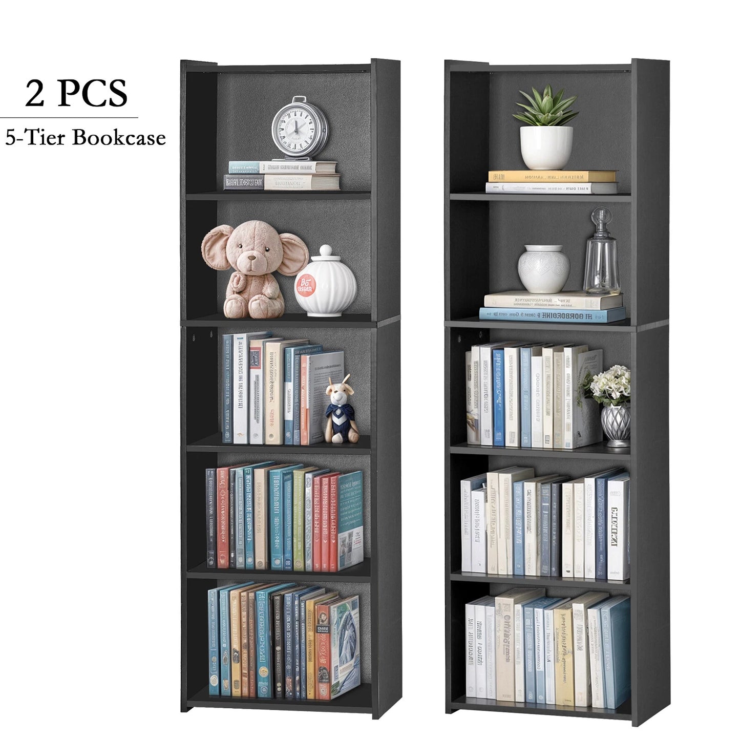 2-Pack 51'' Tall Bookcases – 5-Tier