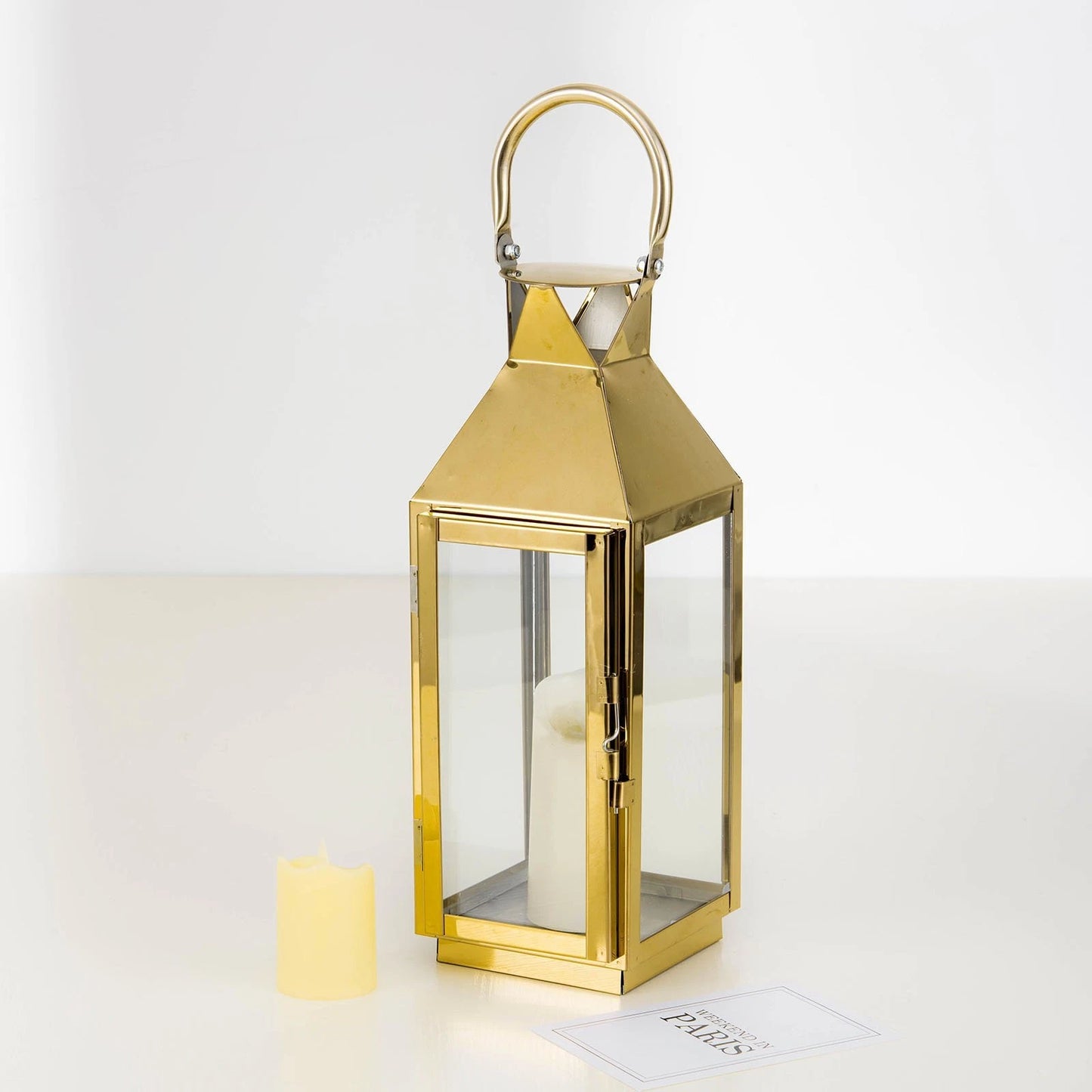 14" Gold Metal Lantern Candle Holder