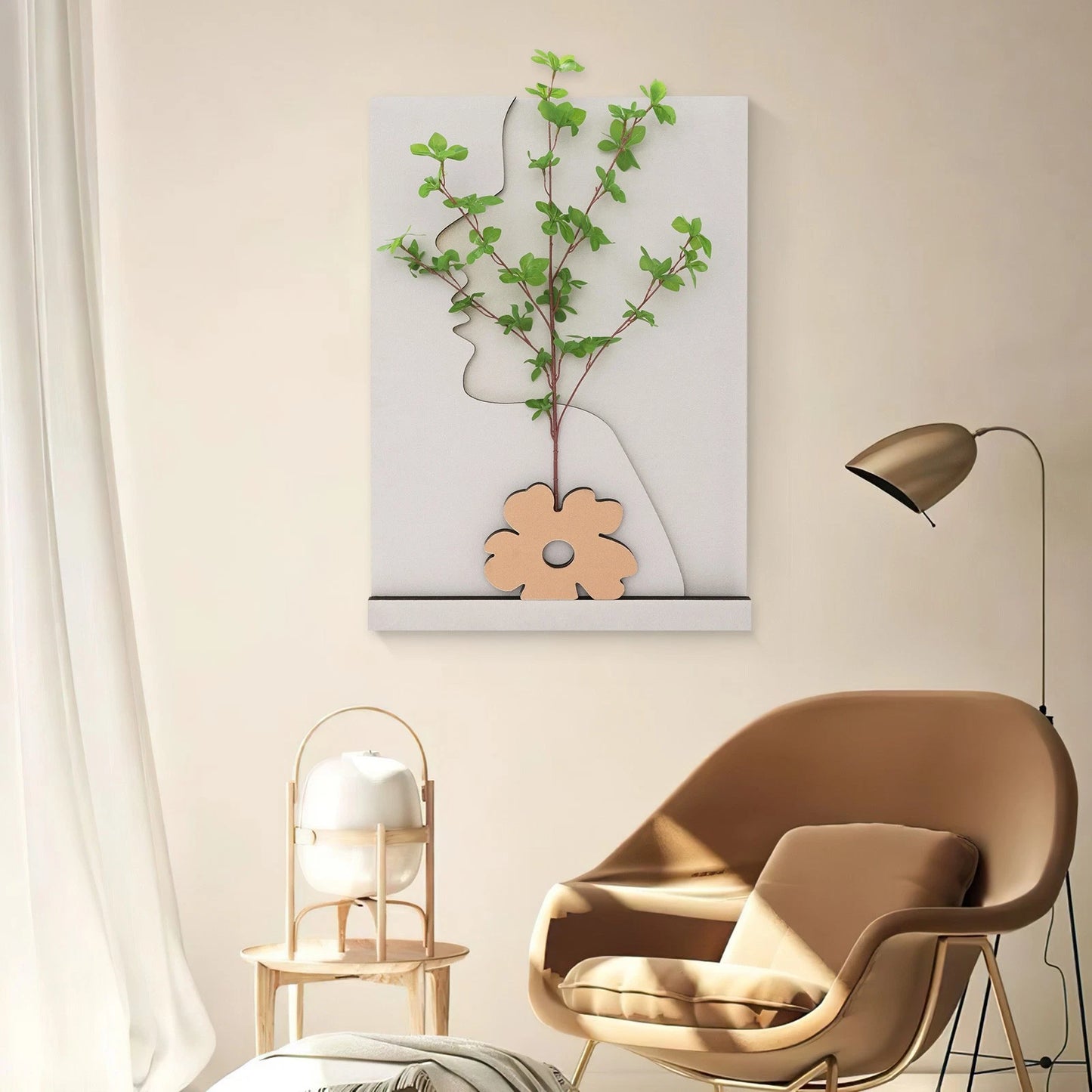 Wall-Mounted Sandstone Decor with LED & Simulated Plant