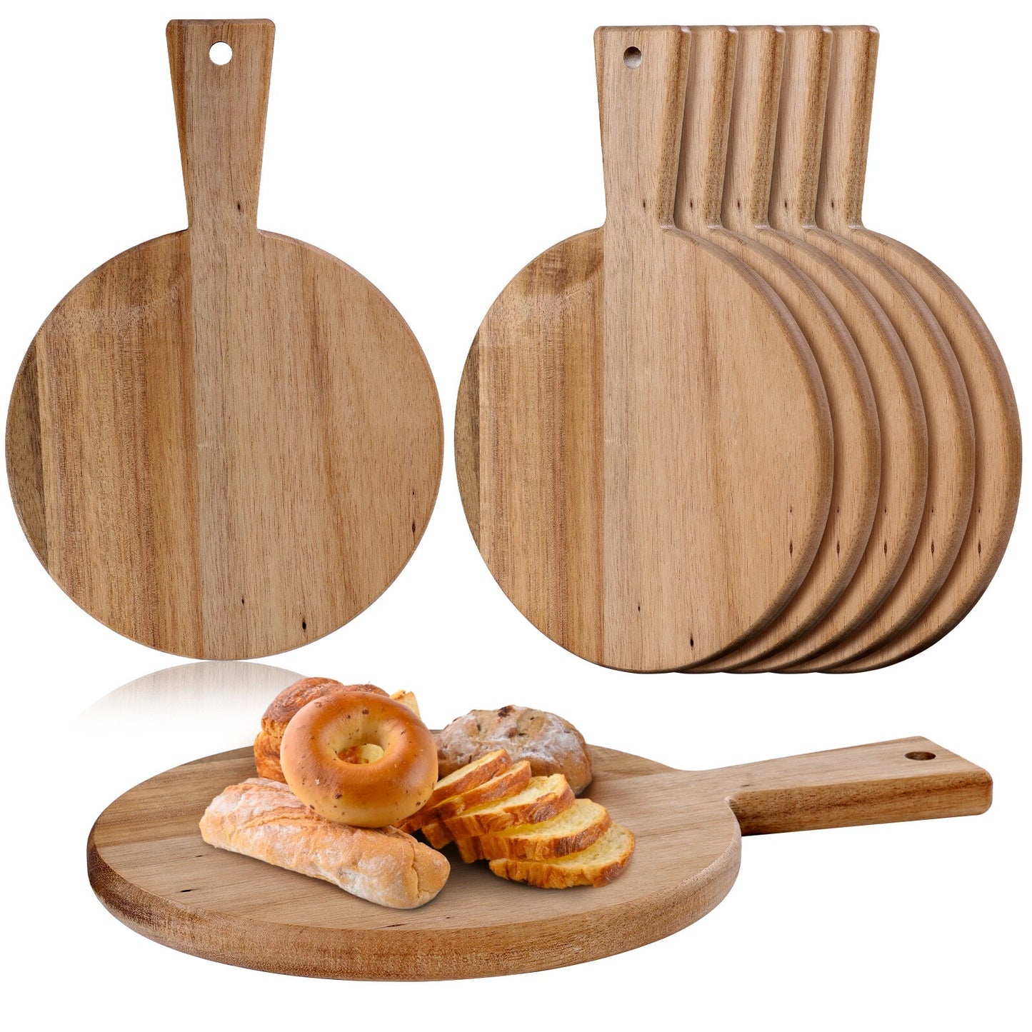 5/10pcs Wood Cutting Board Serving Tray with Handle
