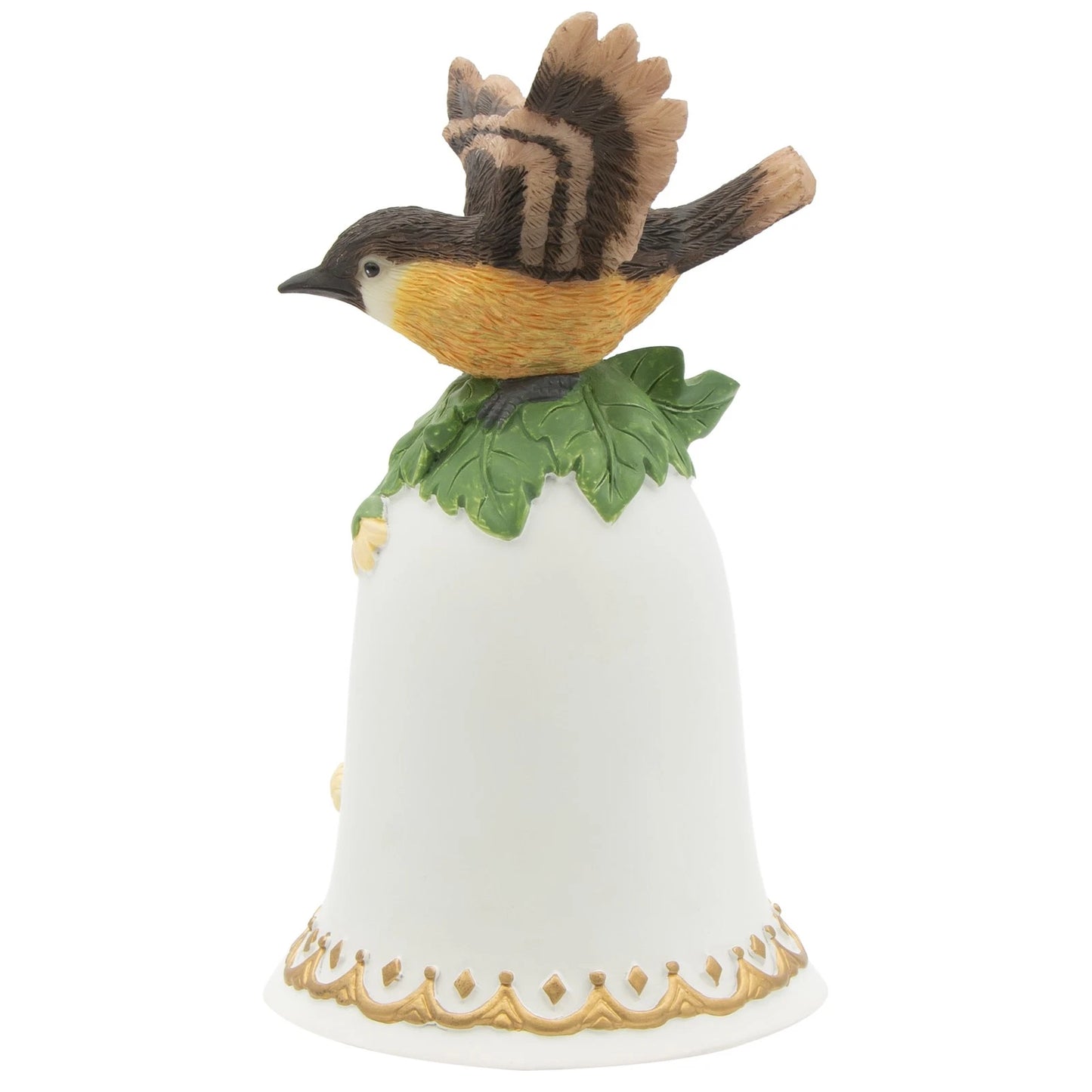 Greensleeves 6" Ceramic Wind-Up Musical Bell with Brown & Yellow Wren