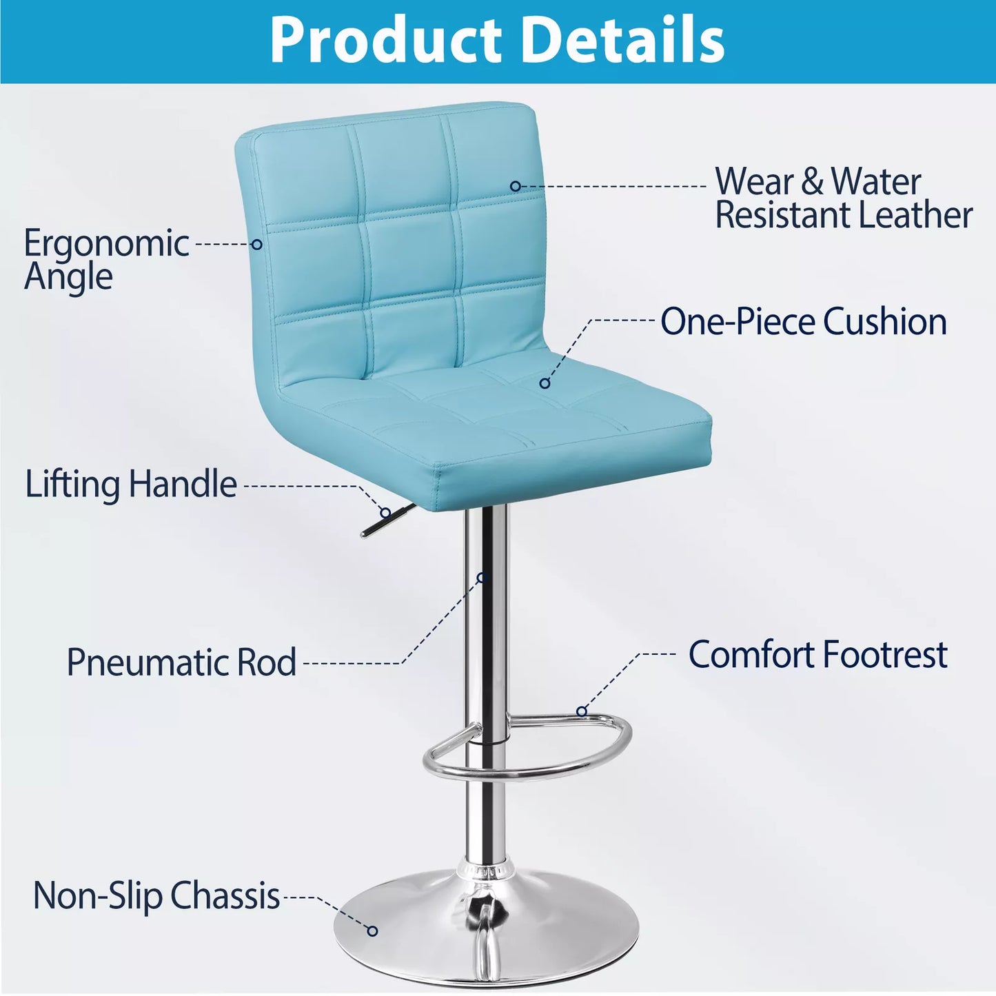 Set of 2 Adjustable Swivel Bar Stools with Armrests