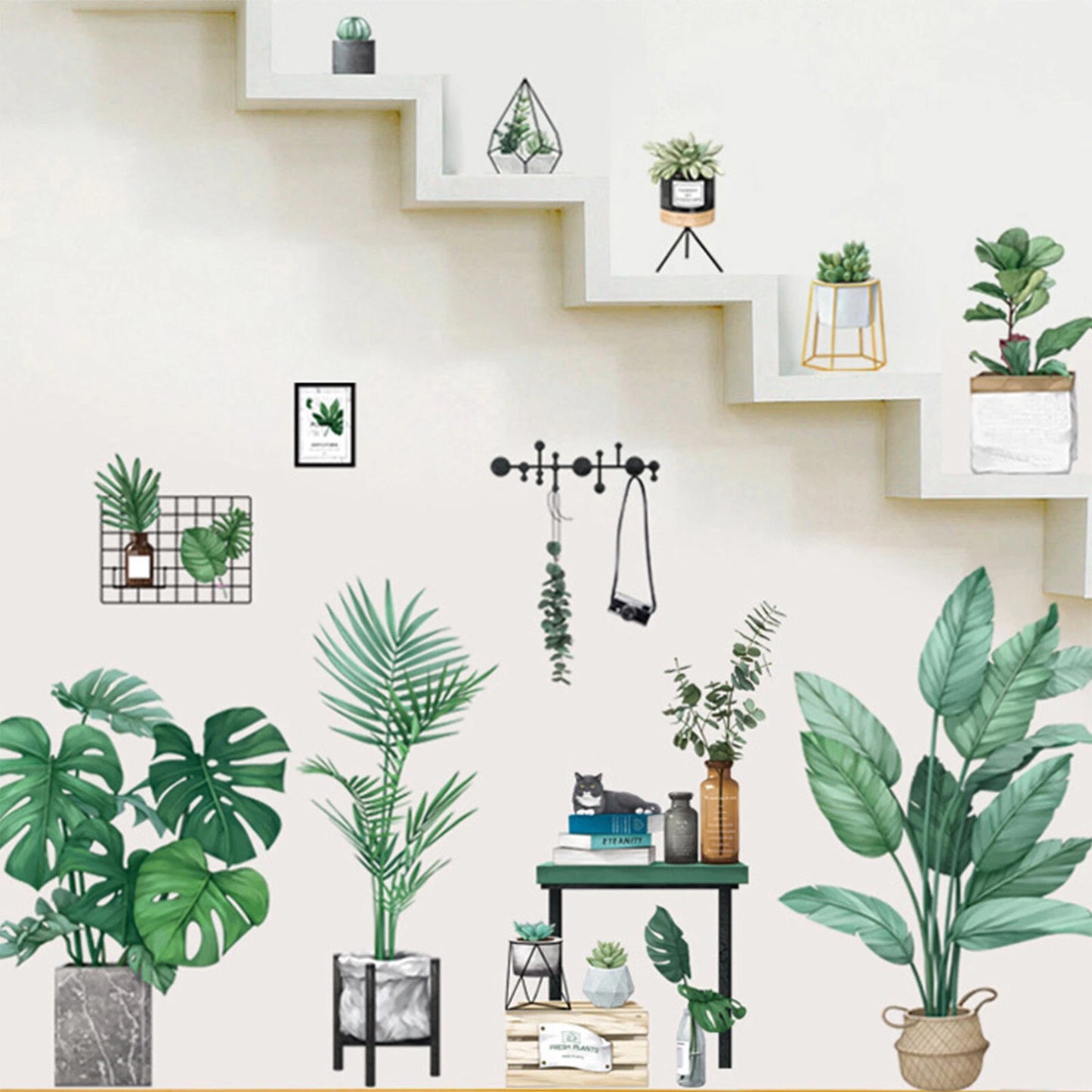 Green Potted Plant Wall Stickers Removable PVC 2 Sheets