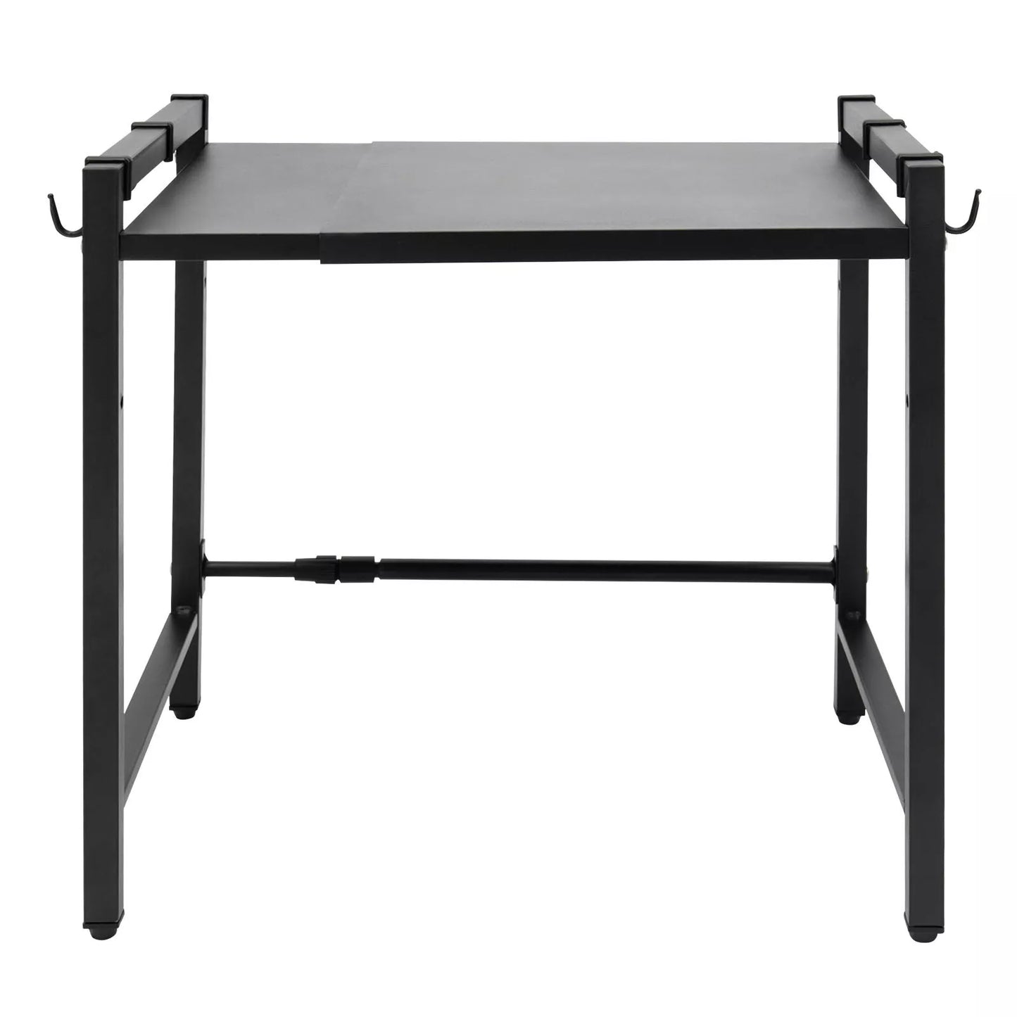 Adjustable Microwave Stand Black Carbon Steel Shelf with Hooks