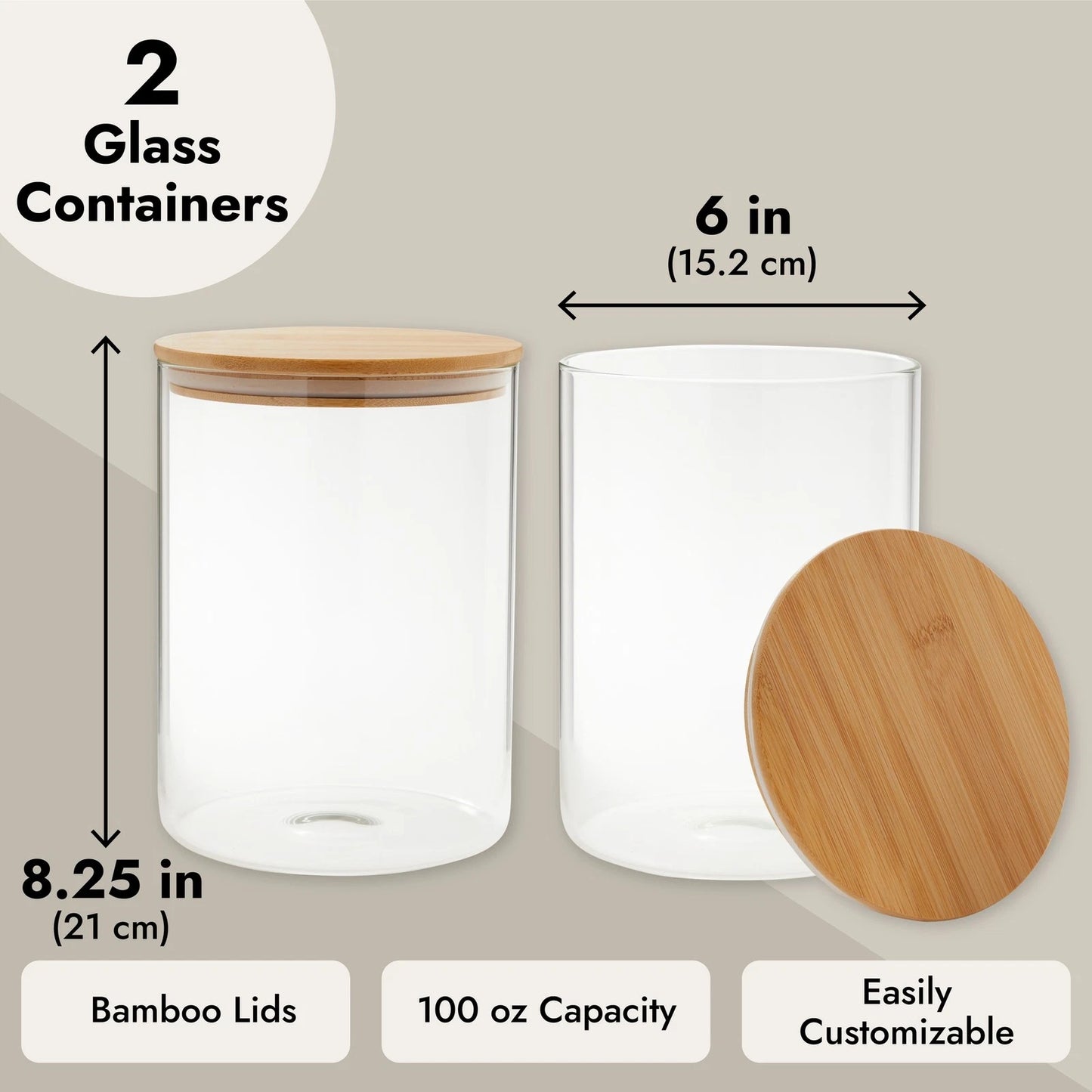 2-Pack 100 Oz Large Glass Storage Canisters with Bamboo Lids