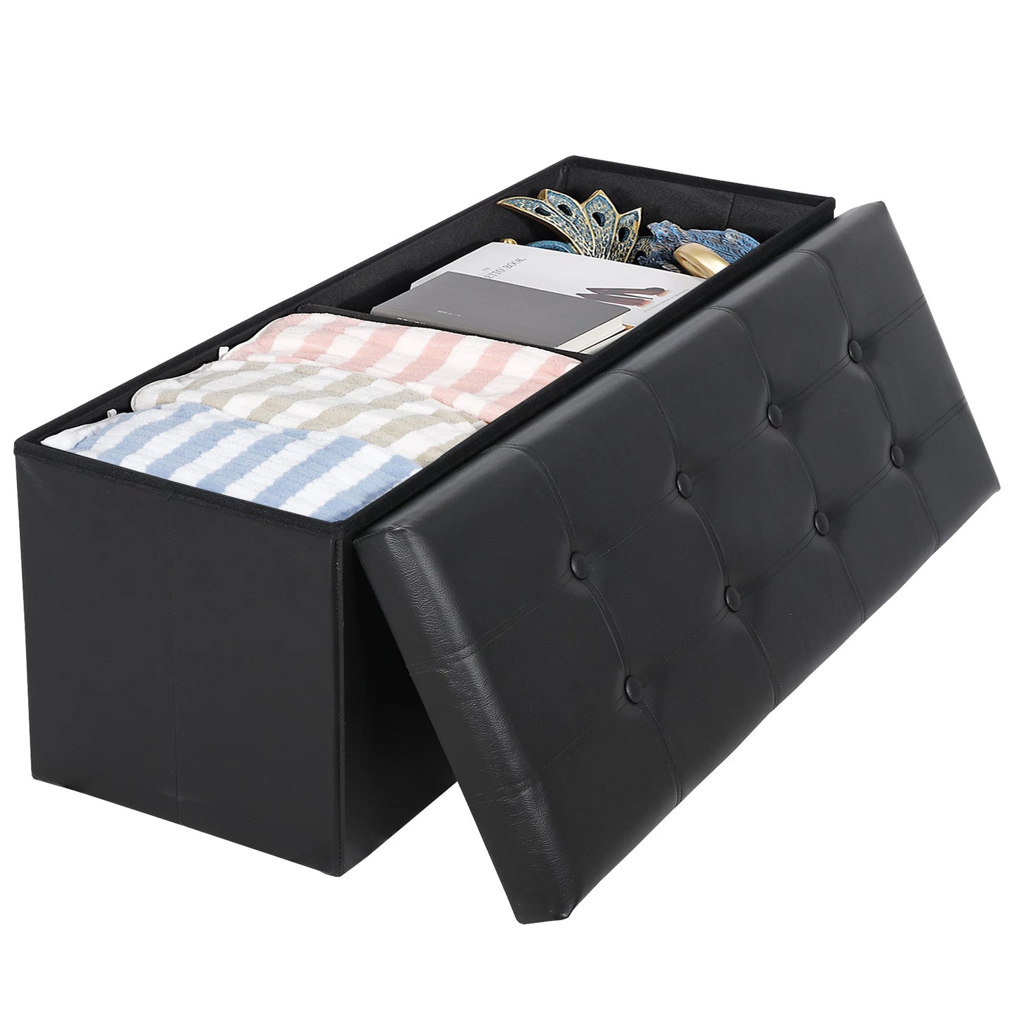 43-Inch Black Storage Ottoman Bench