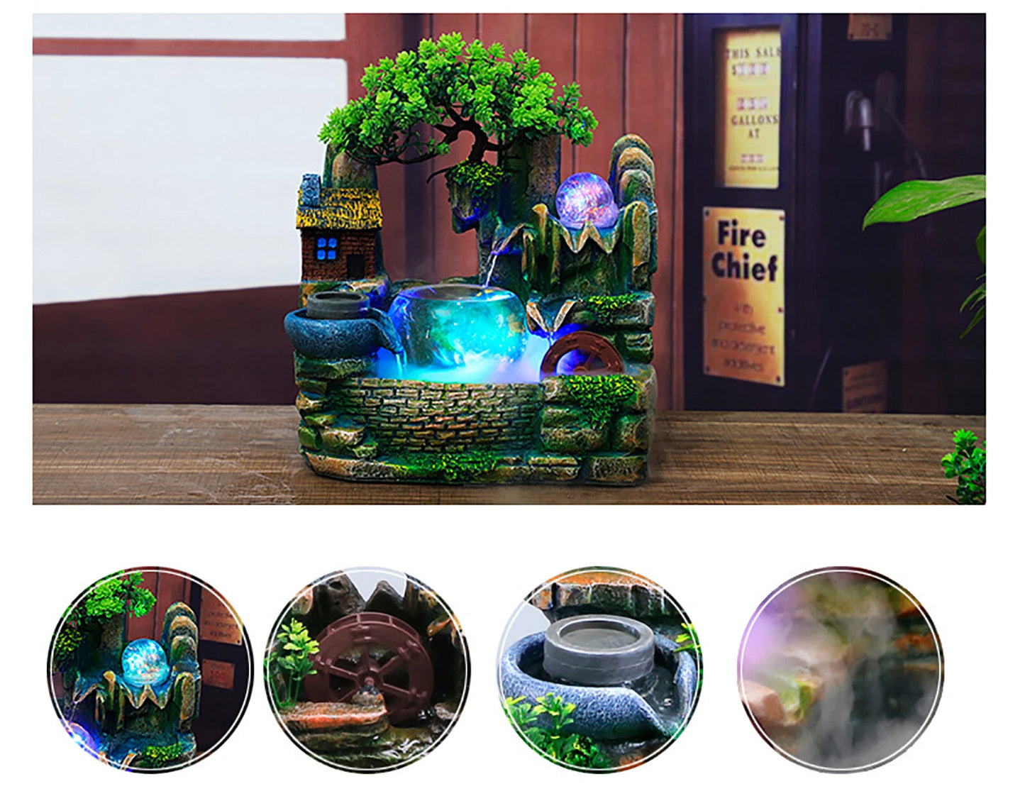 Feng Shui Rockery Waterfall Tabletop Fountain with Crystal Ball