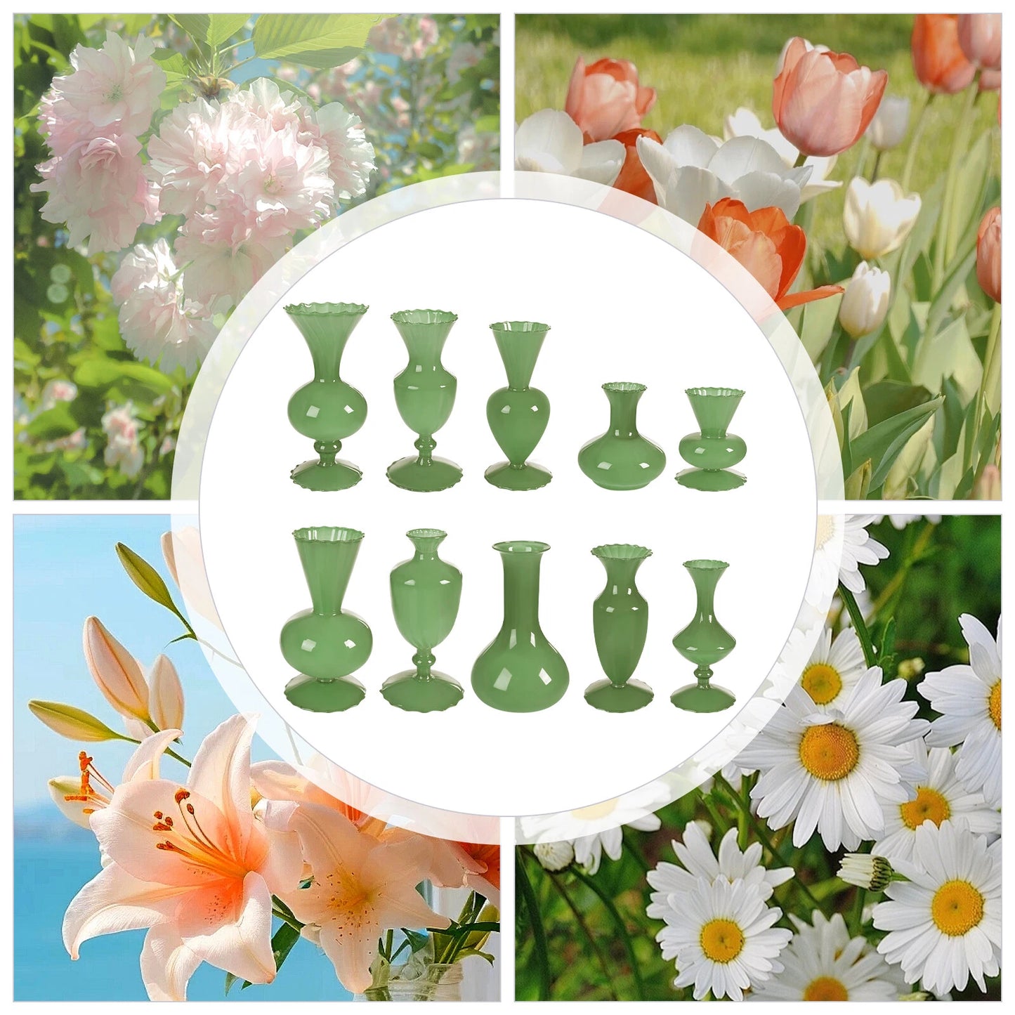 Glass Bud Vases – Small Green Mini Vases Set of 10