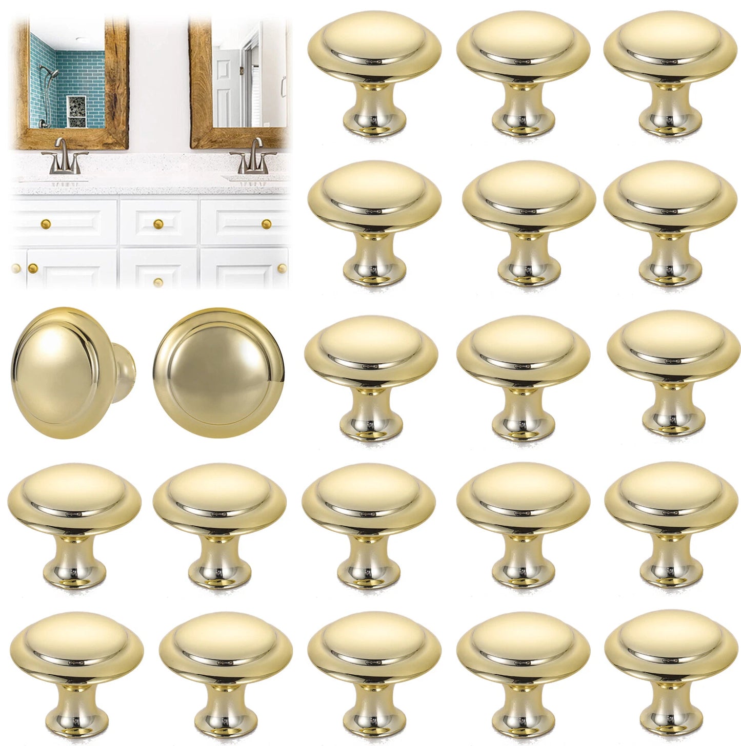 20PCS Brushed Gold Cabinet Knobs