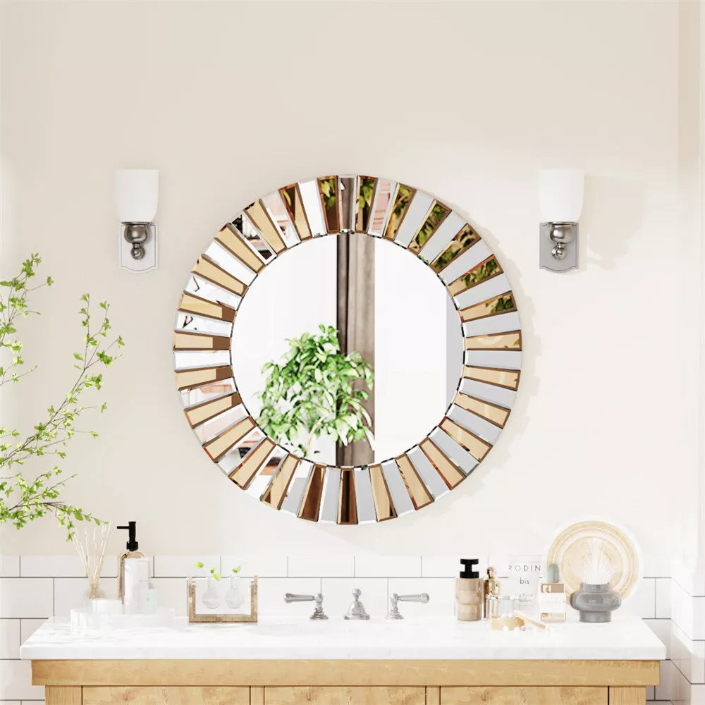 Modern Glam Sunburst Round Wall Mirror