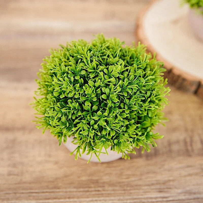 Green Gray Mini Boxwood Topiary 2 Potted Artificial Plants