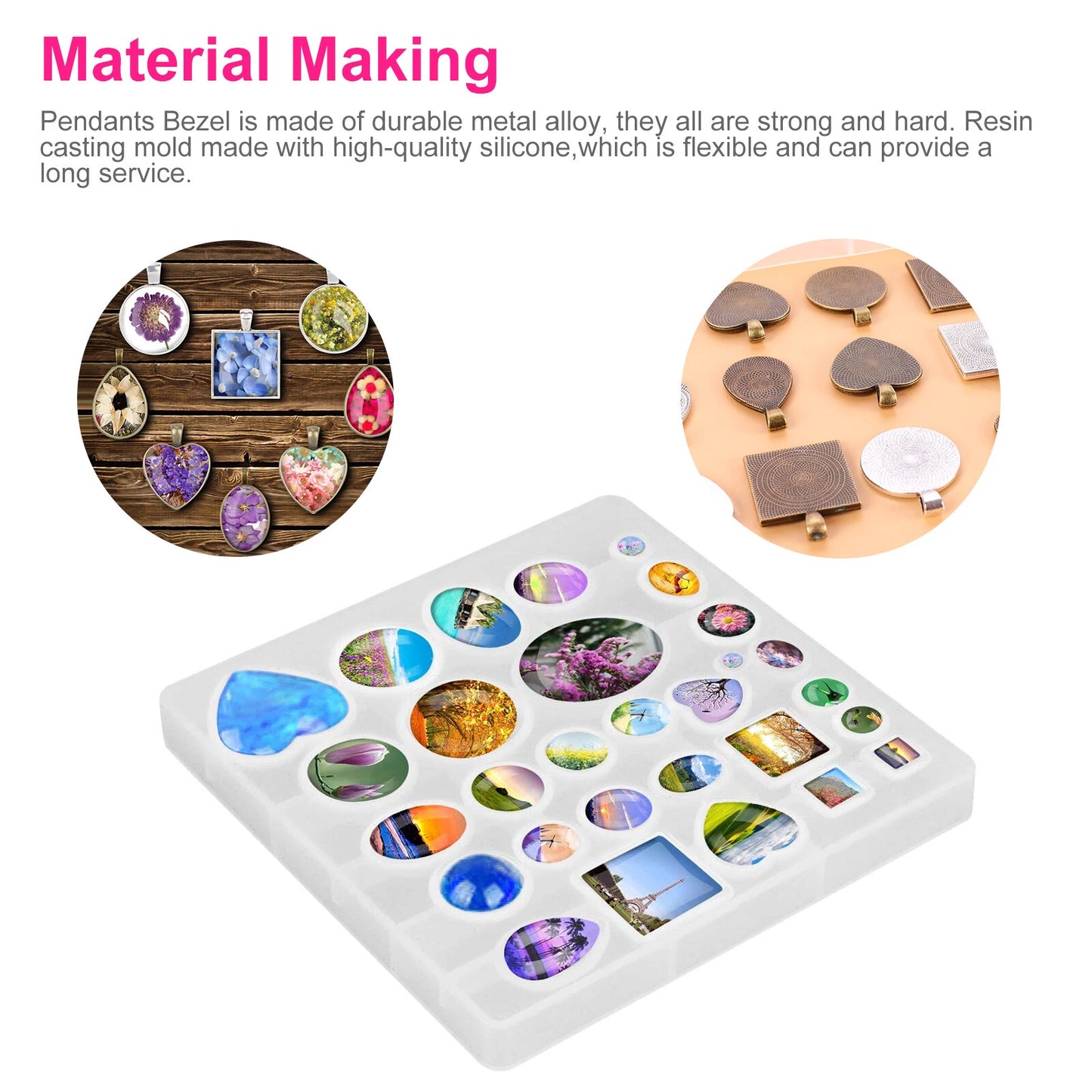 35PCS Resin Casting Mold & Pendant Tray Kit