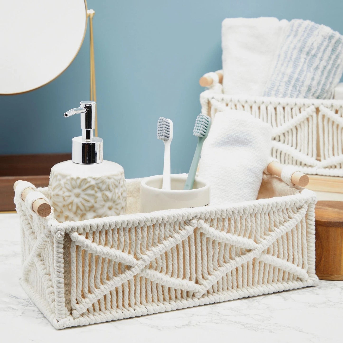 Macrame Basket Storage for Bohemian Home Decor and Nursery – 2 Pack