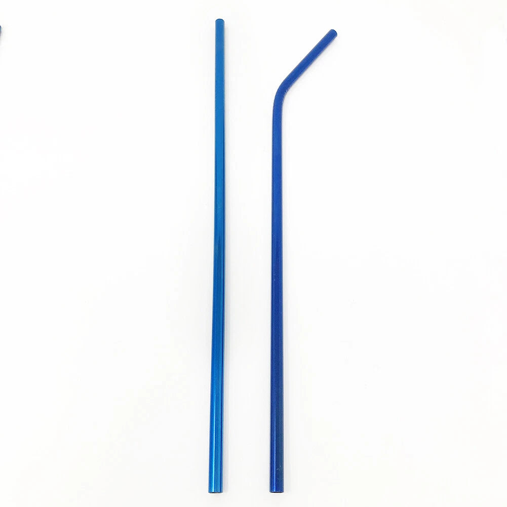 8-Pack 10.5" Blue Stainless Steel Cocktail Straws