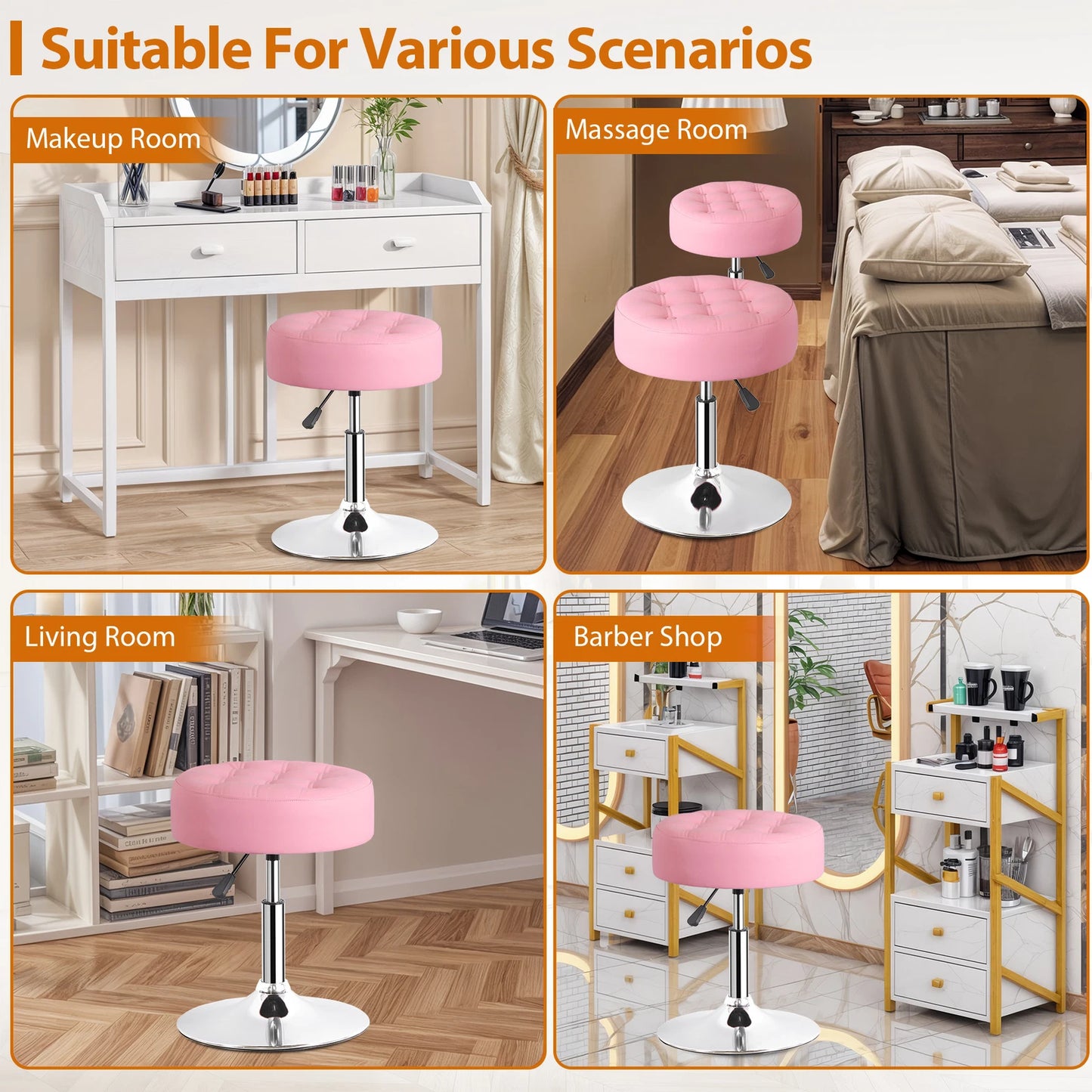 Pink PU Leather 360° Swivel Bar Stool Chair