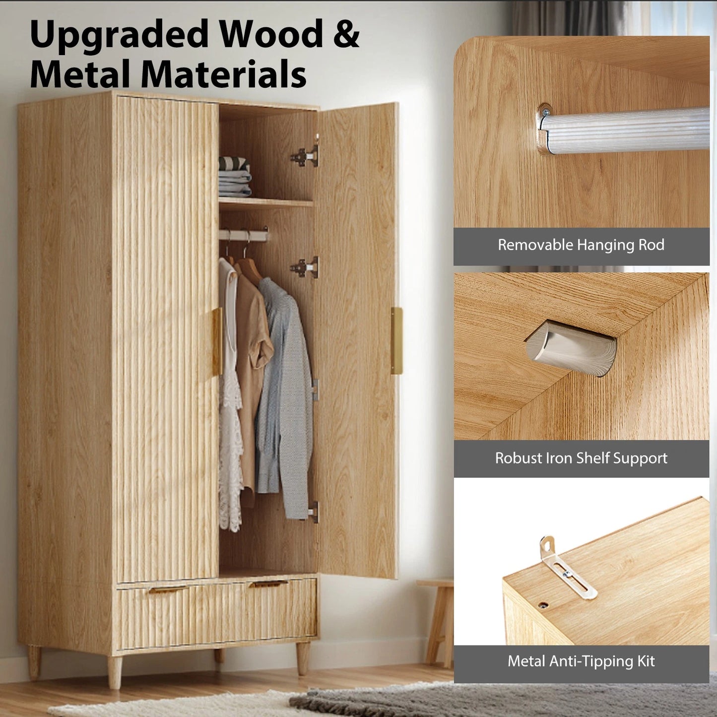 Farmhouse Armoire Wardrobe Closet with Drawers