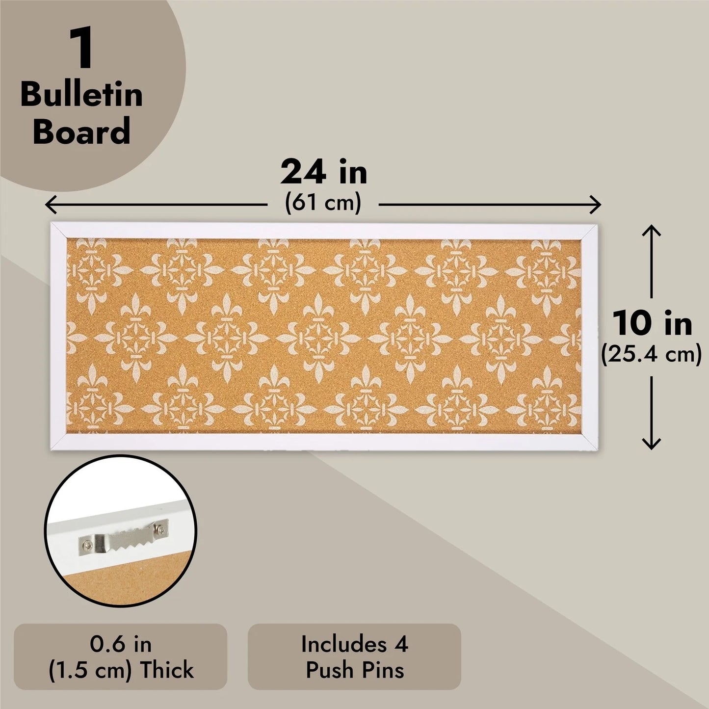 Decorative Cork Board for Walls with White Frame