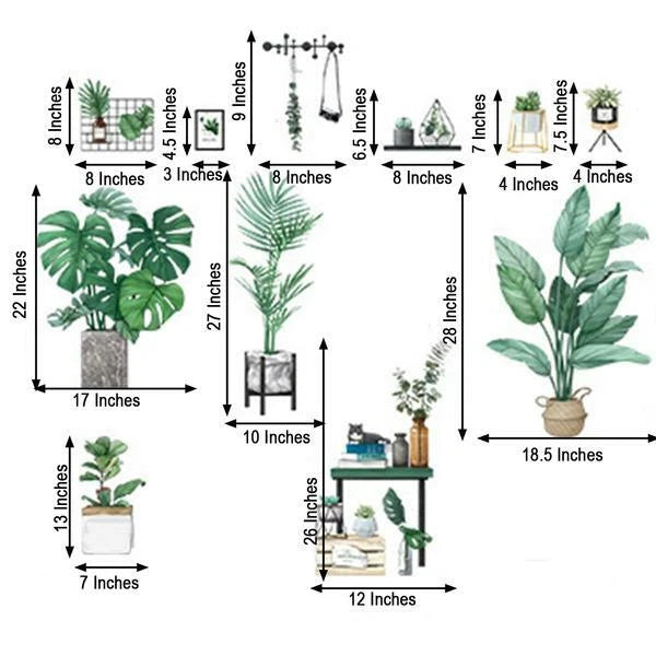 Green Potted Plant Wall Stickers Removable PVC 2 Sheets