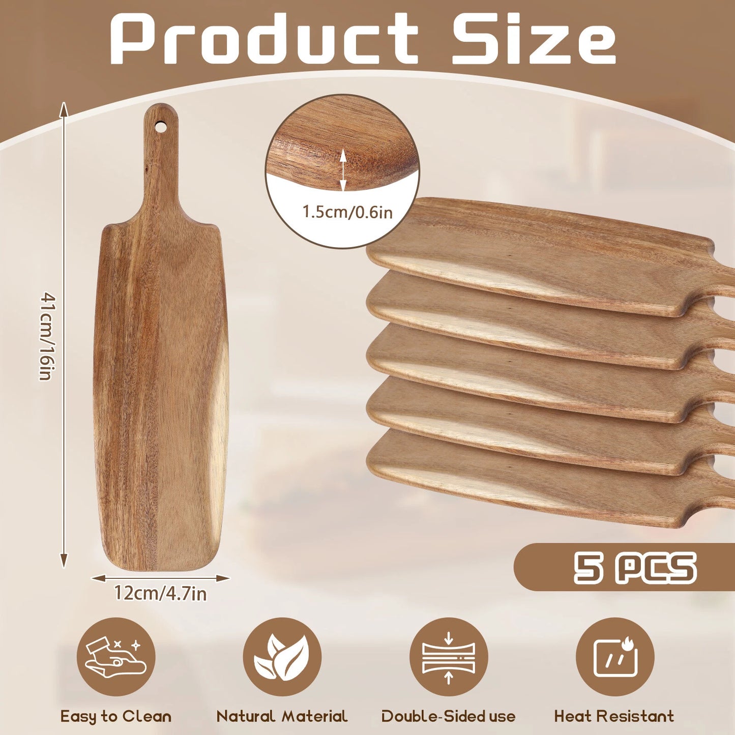 5pcs Acacia Wood Cutting Boards Serving Tray with Handle