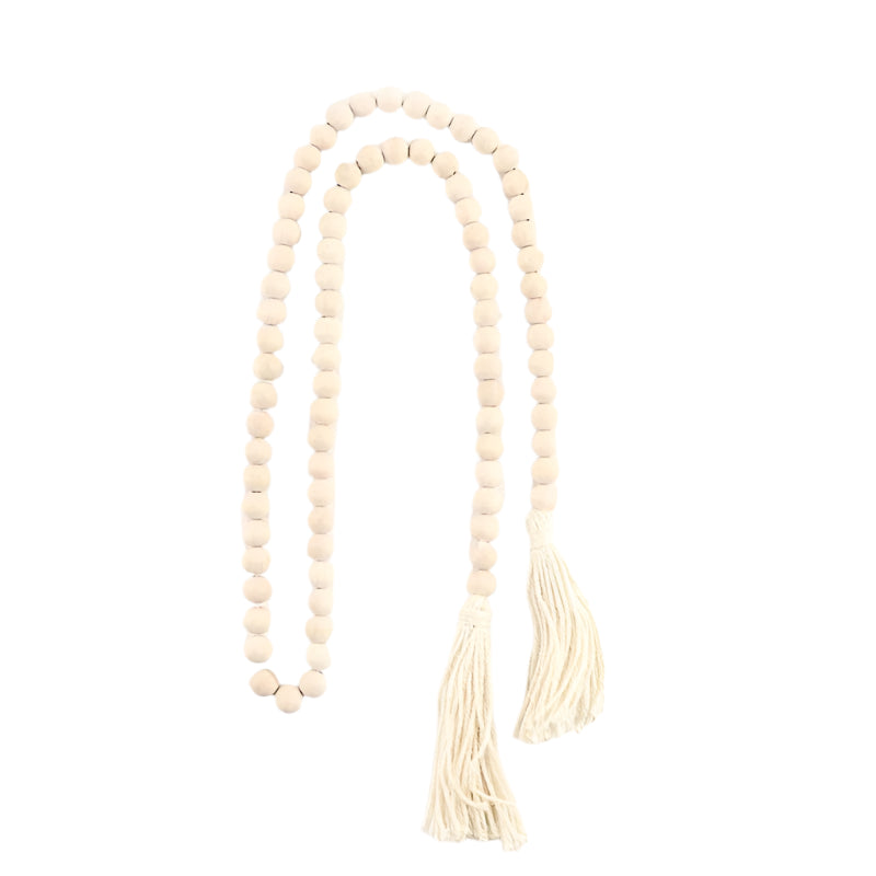 55" Cream Wood Bead Garland with Tassels