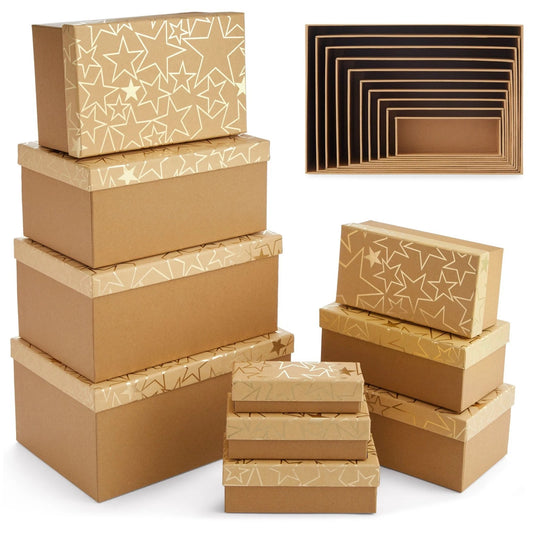 10-Pack Gold Star Nesting Gift Boxes with Lids