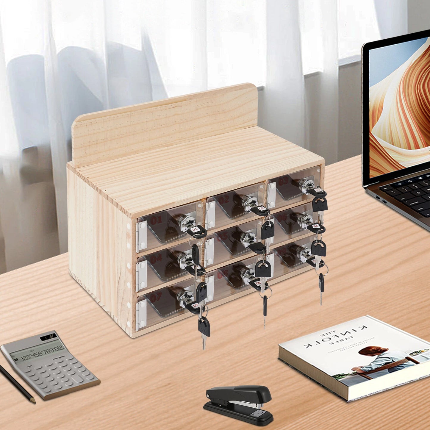 9-Slot Cell Phone Storage Cabinet – 3-Tier Organizer with Keys