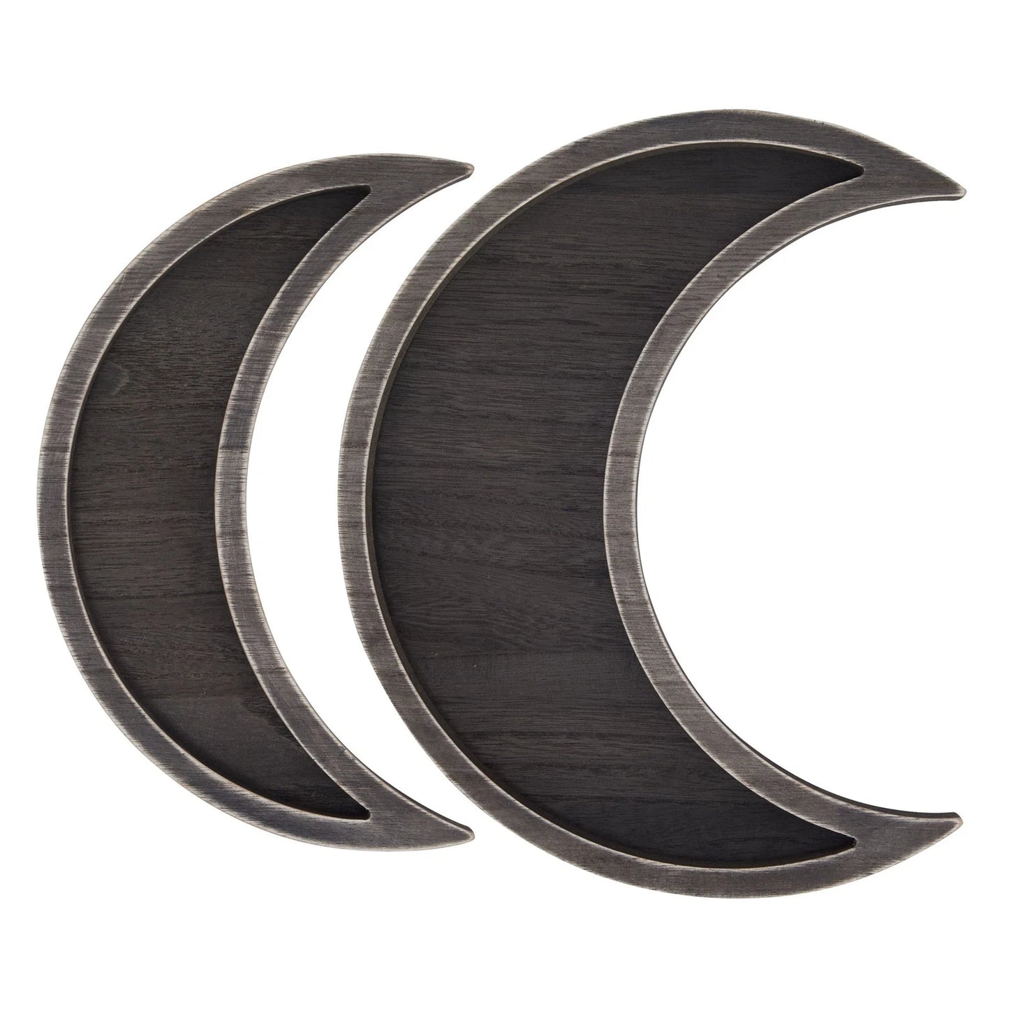 2-Piece Rustic Wood Crescent Moon Crystal Display Trays